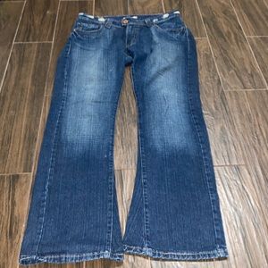 Levi’s flare leg distressed jeans semi wide belt band
